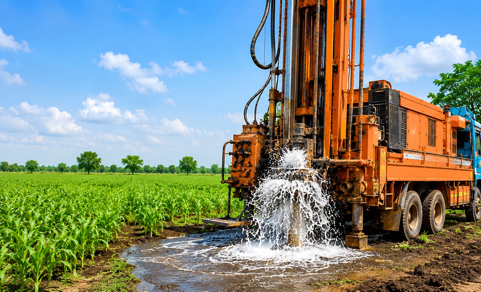 Water splashing, borewell recharging